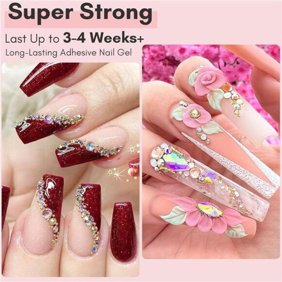 Nail Rhinestone Glue for Nails,SuperStrong Gel Nail Glue for Nail Charm 3D Nails - Picture 2 of 7